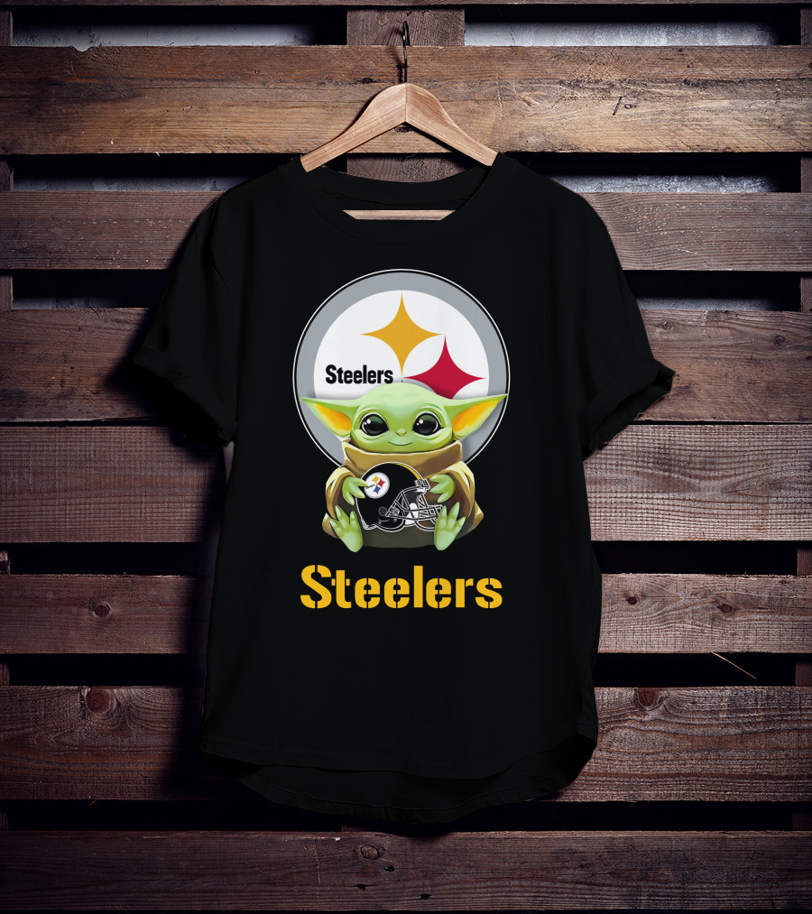 Star Wars Baby Yoda Hug Steelers Helmet With Pittsburgh Steelers T-Shirt