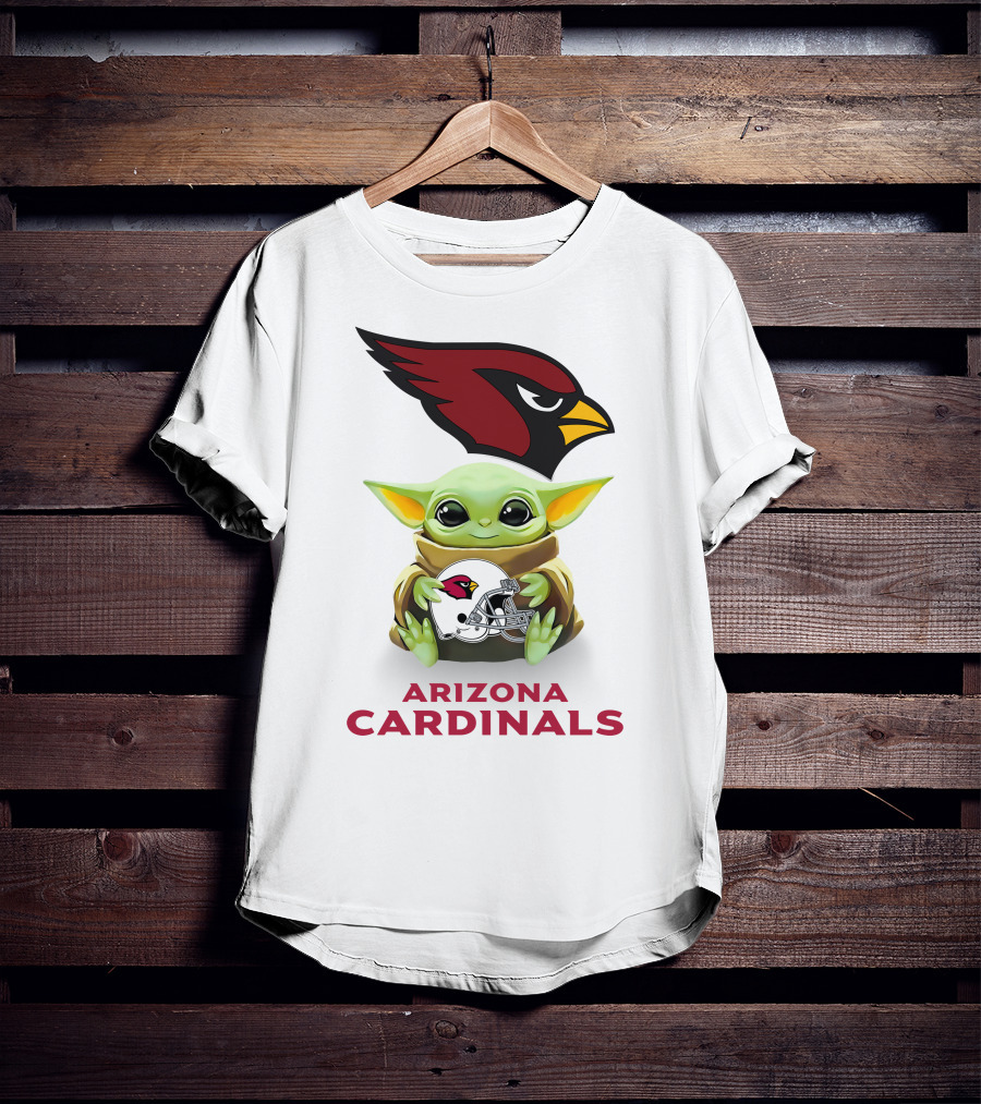 Baby Yoda Arizona Cardinals Helmet Hug With Cardinals T-Shirt
