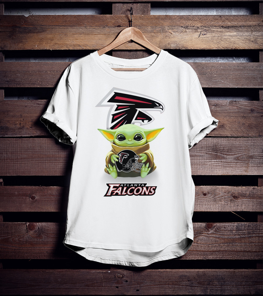 Baby Yoda Holding Atlanta Falcons Helmet With Large T-Shirt