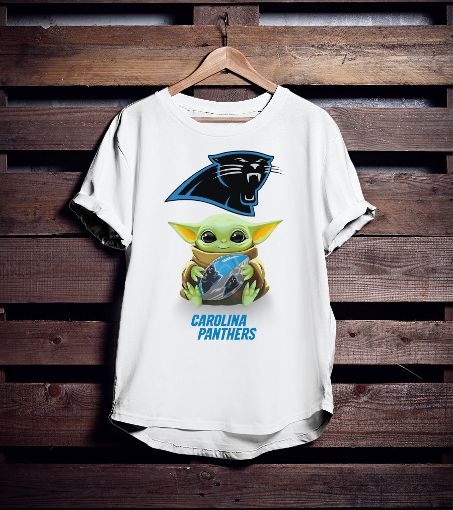 Baby Yoda Hug Carolina Panthers Football T-Shirt