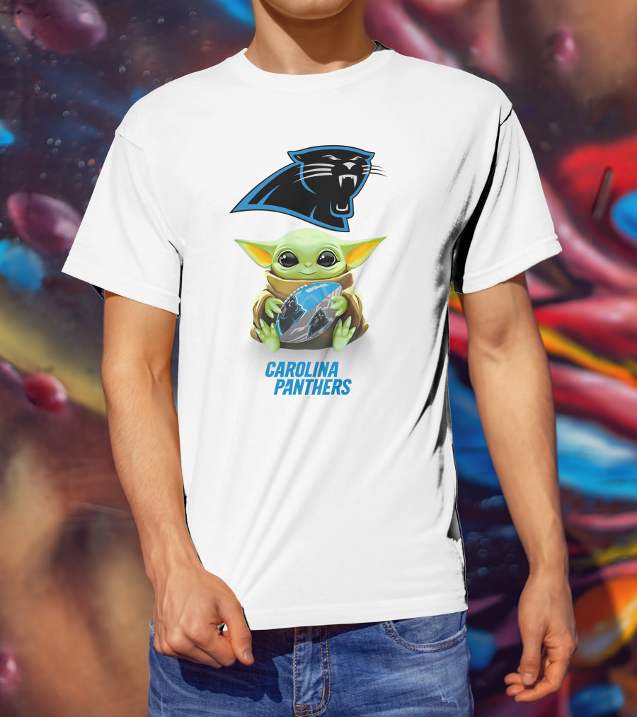 Baby Yoda Hug Carolina Panthers Football T-Shirt