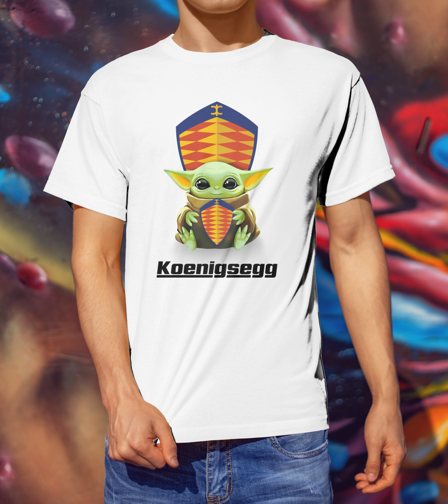 Baby Yoda Holding Koenigsegg Emblem With Shield T-Shirt