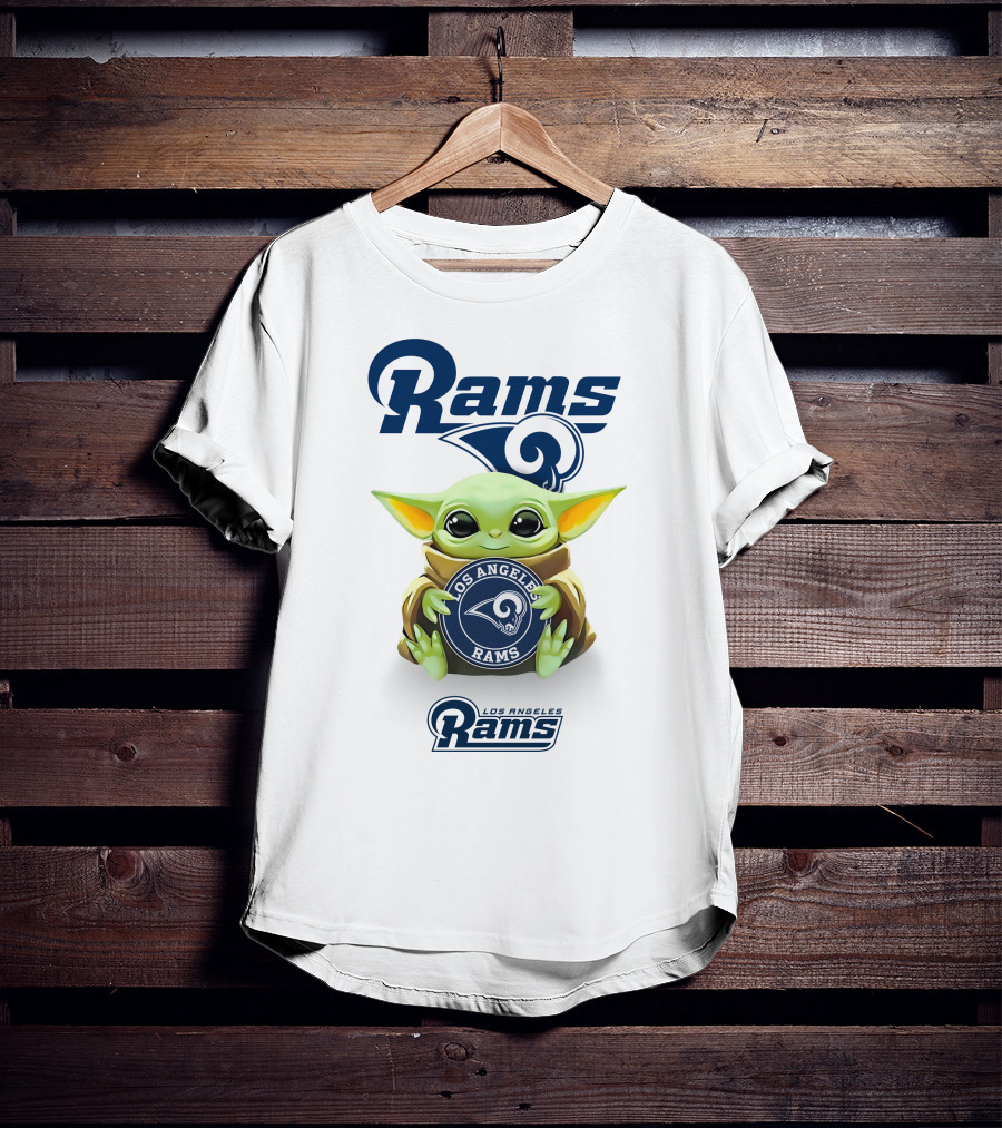 Rams Los Angeles Rams Baby Yoda Holding Los Angeles Rams T-Shirt