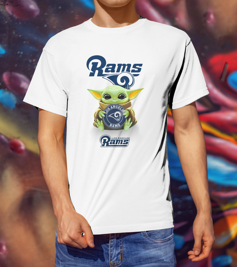 Rams Los Angeles Rams Baby Yoda Holding Los Angeles Rams T-Shirt