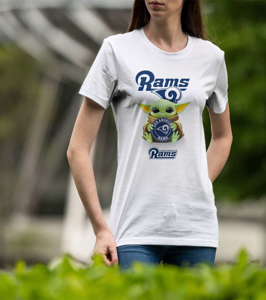 Rams Los Angeles Rams Baby Yoda Holding Los Angeles Rams T-Shirt