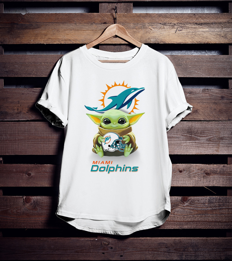 Baby Yoda Holding Miami Dolphins Helmet T-Shirt