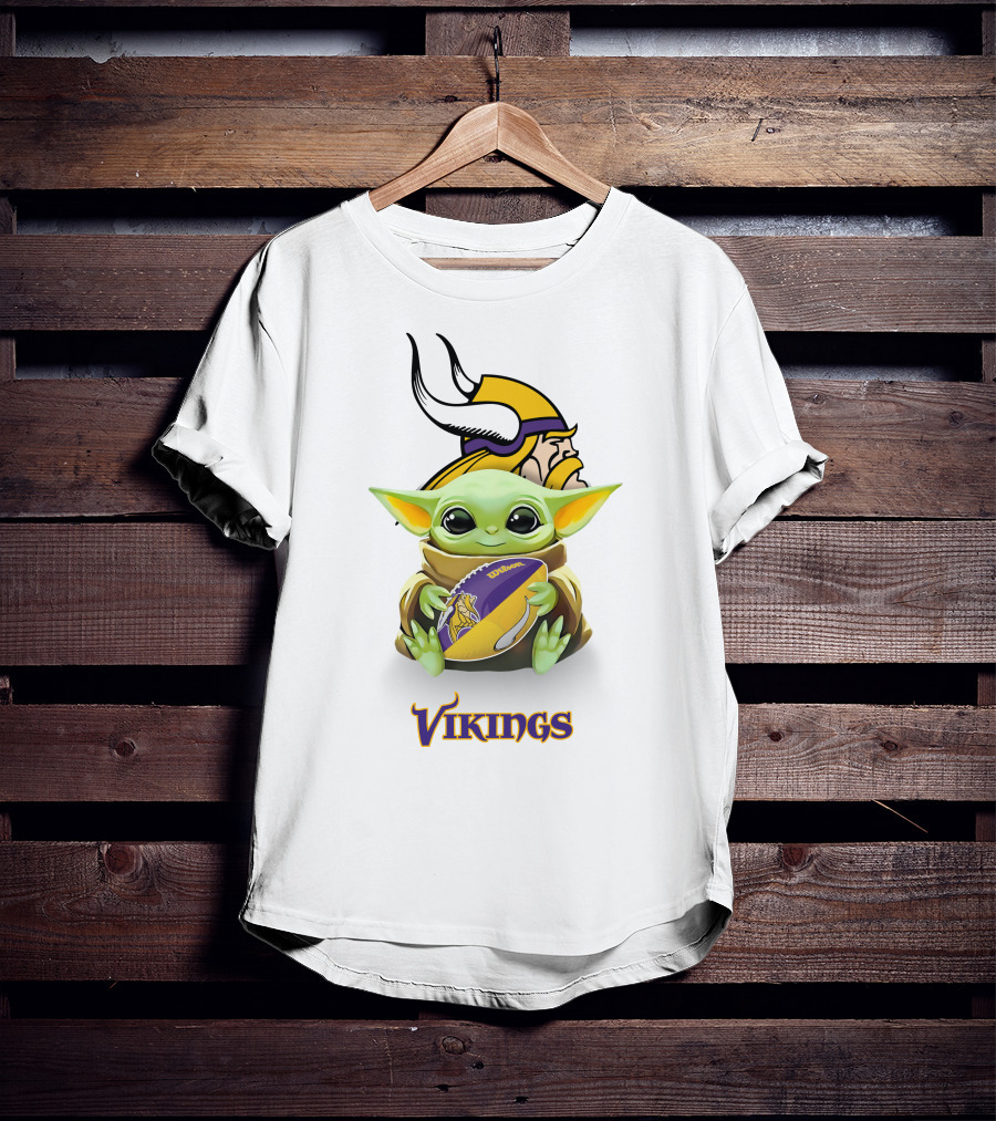 Baby Yoda Vikings Football Tailgate Minnesota Hug White T-Shirt