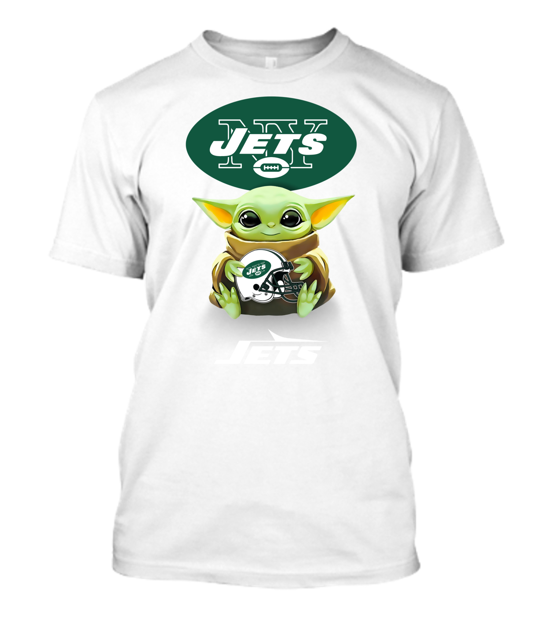 Baby Yoda Holding New York Jets Football Helmet T-Shirt