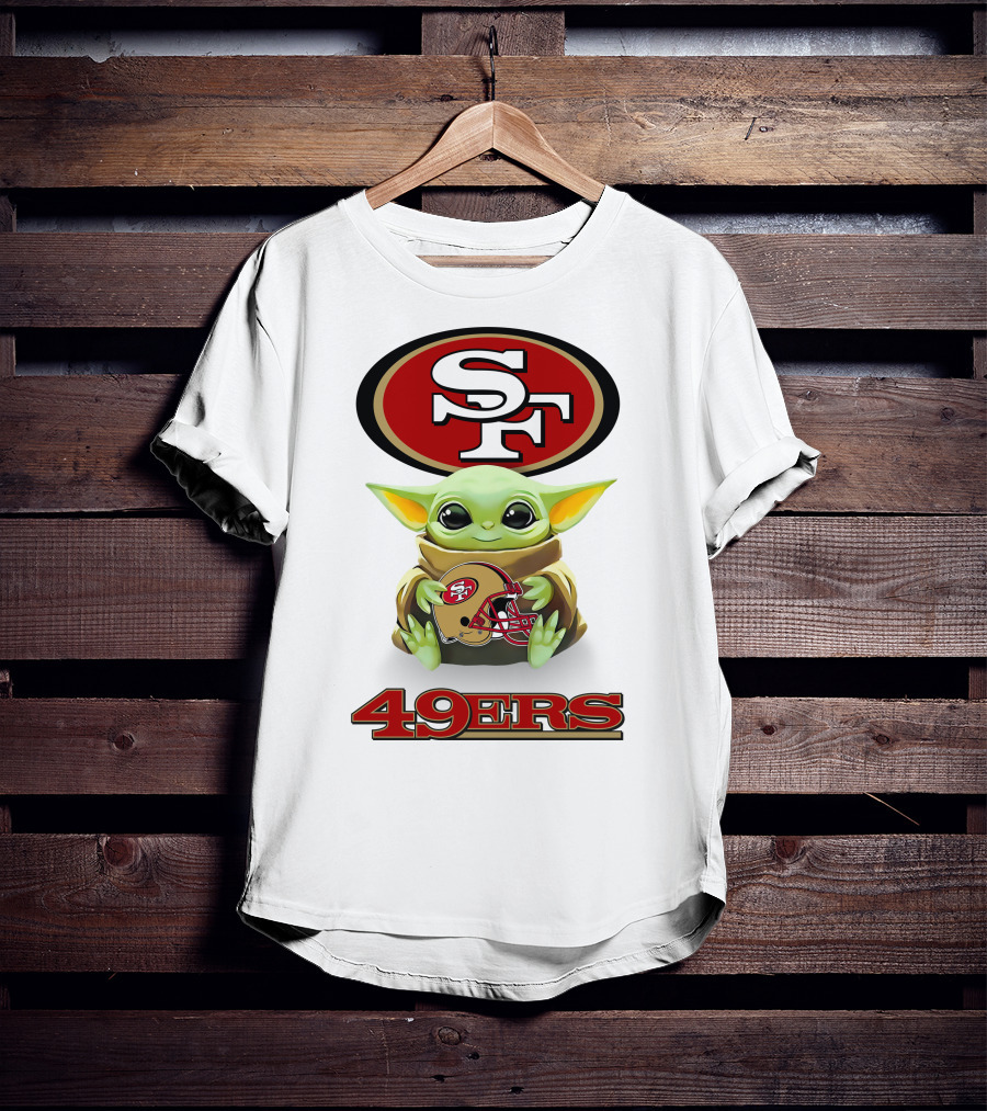 Baby Yoda Holding San Francisco 49ers Helmet With SF T-Shirt