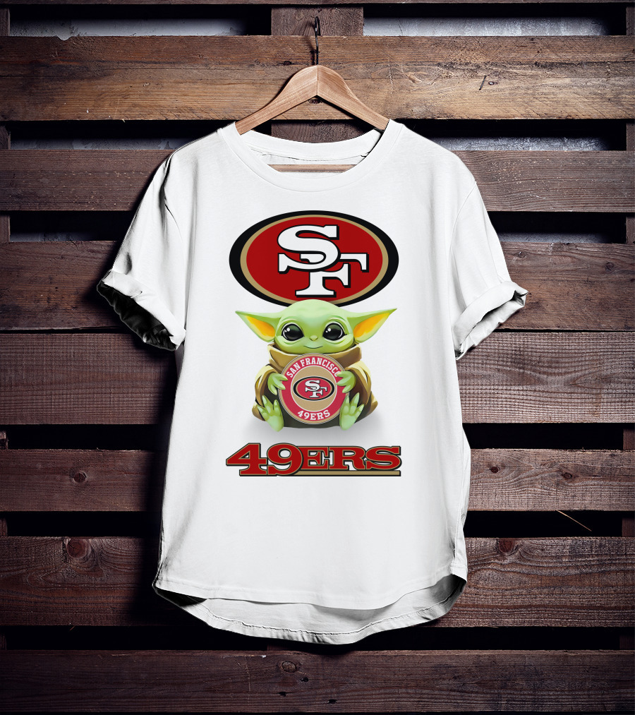 Baby Yoda Hug SF 49ers San Francisco 49ers Logo 49ers White T-Shirt