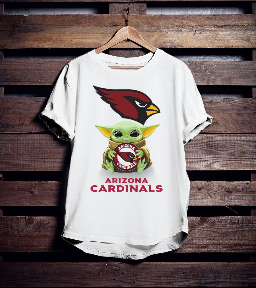 Arizona Cardinals Baby Yoda Fan White Star Wars Cardinals T-Shirt