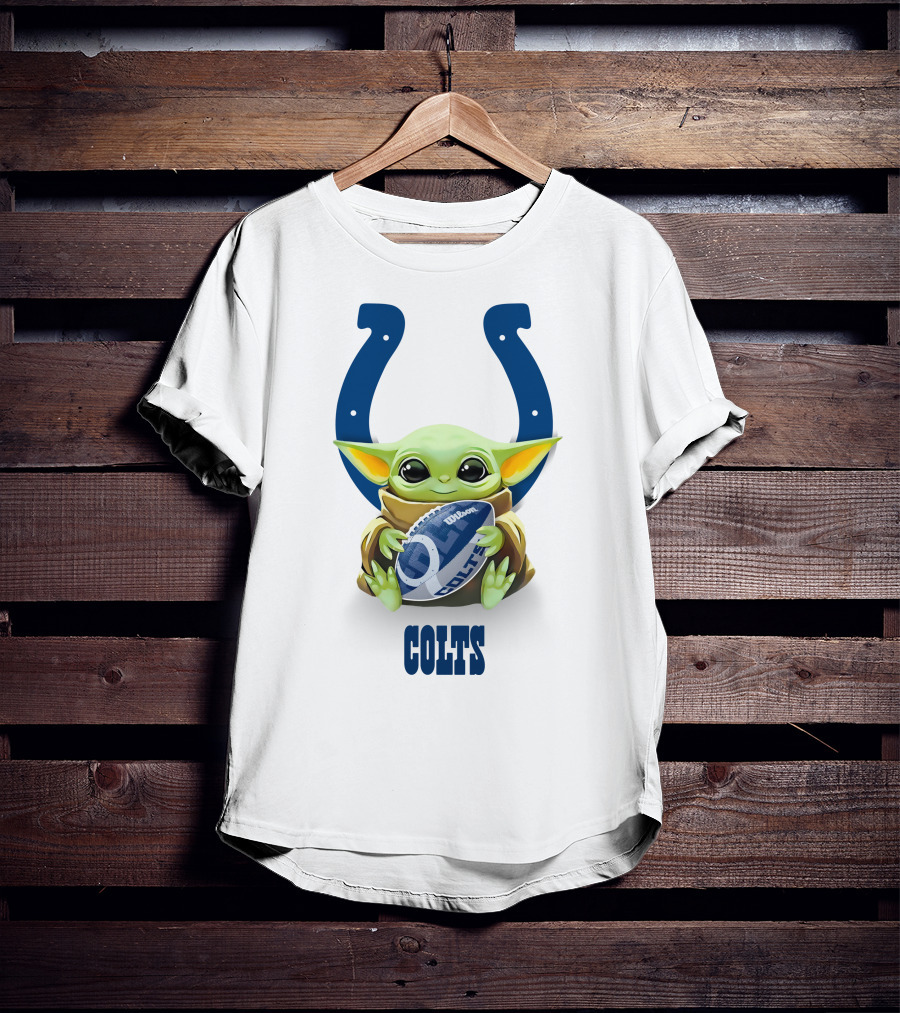 Star Wars Baby Yoda Hug Colts Football Indianapolis Fan Tailgate T-Shirt