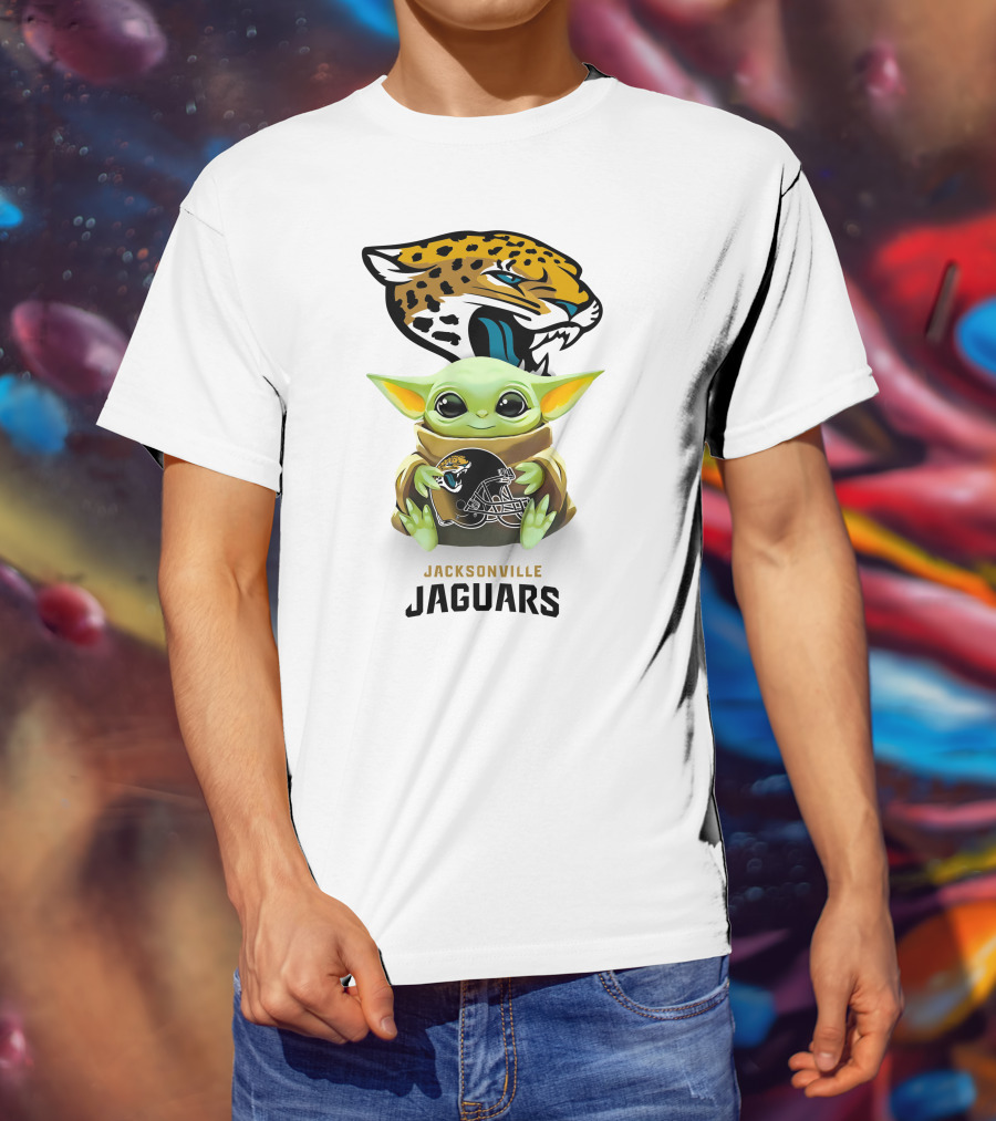 Star Wars Baby Yoda Holding Jacksonville Jaguars Helmet T-Shirt