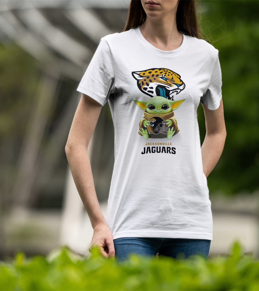Star Wars Baby Yoda Holding Jacksonville Jaguars Helmet T-Shirt