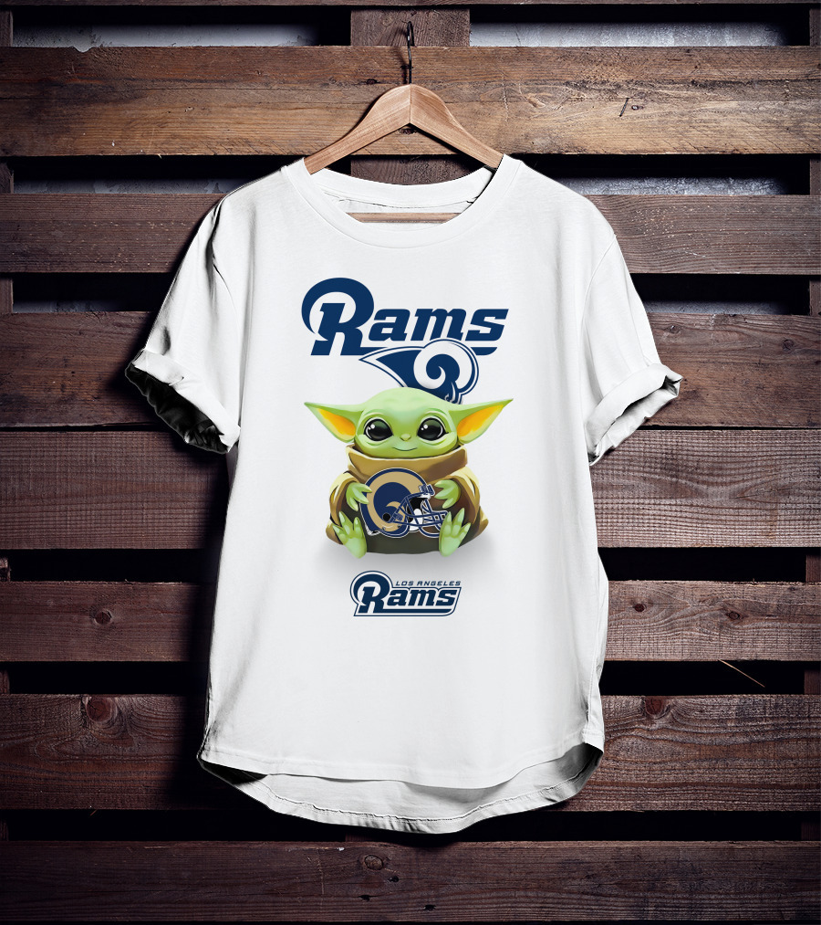 Rams Star Wars Baby Yoda Los Angeles Rams Helmet Hug T-Shirt