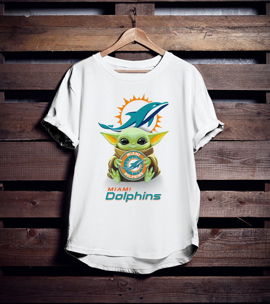 Miami Dolphins Baby Yoda Hugging Logo Star Wars White T-Shirt