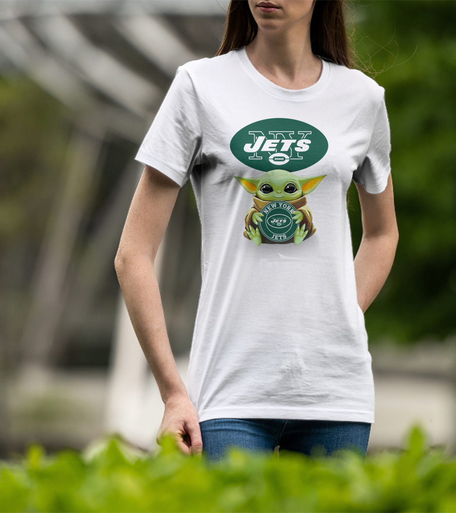 Star Wars Baby Yoda New York Jets Hug Logo White T-Shirt