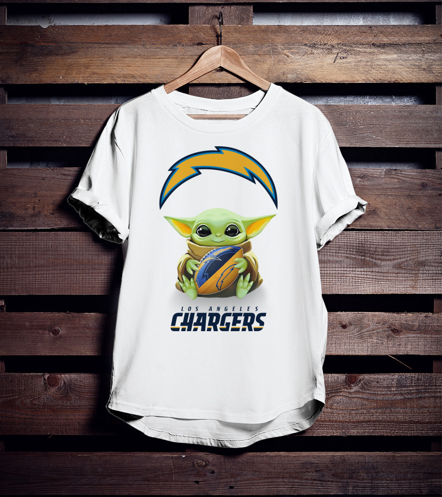 Star Wars Baby Yoda Los Angeles Chargers Football Hug White T-Shirt