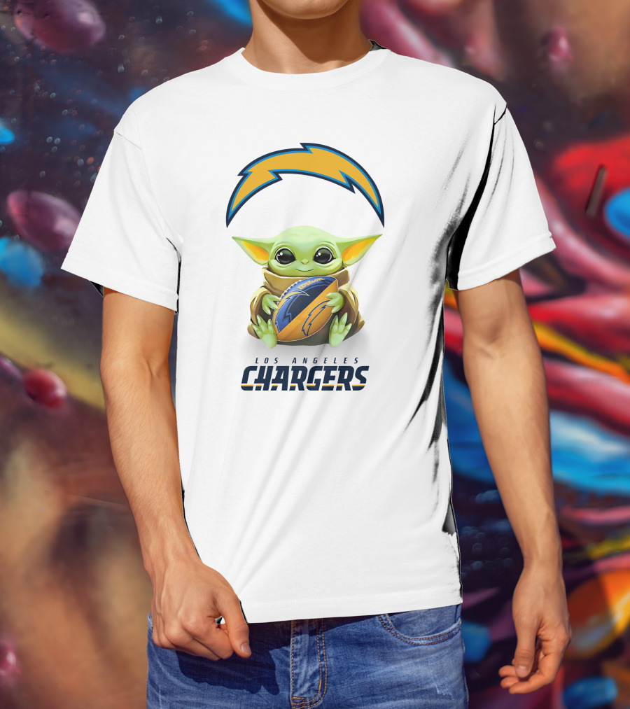 Star Wars Baby Yoda Los Angeles Chargers Football Hug White T-Shirt