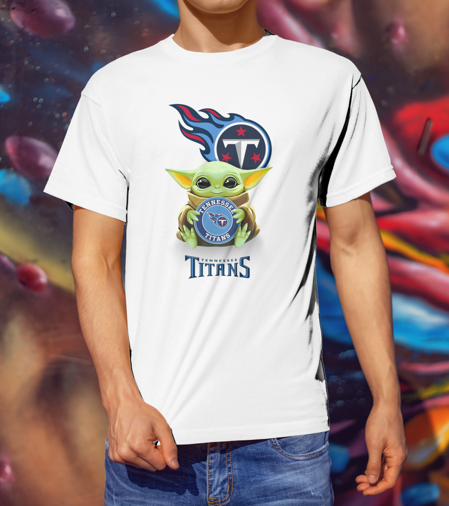 Star Wars Baby Yoda Holding Tennessee Titans Logo Nfl Team T-Shirt