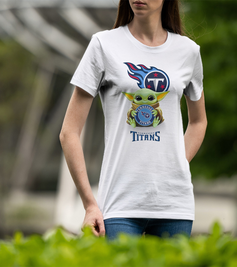 Star Wars Baby Yoda Holding Tennessee Titans Logo Nfl Team T-Shirt