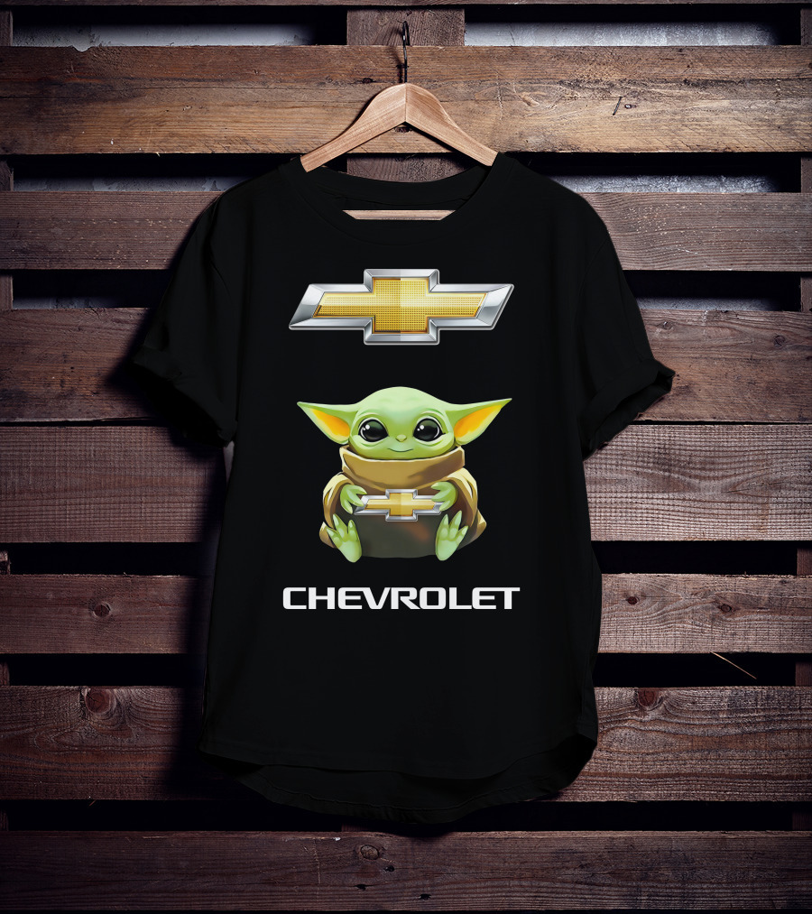 Grogu Holds Chevrolet Logo With Star Wars T-Shirt