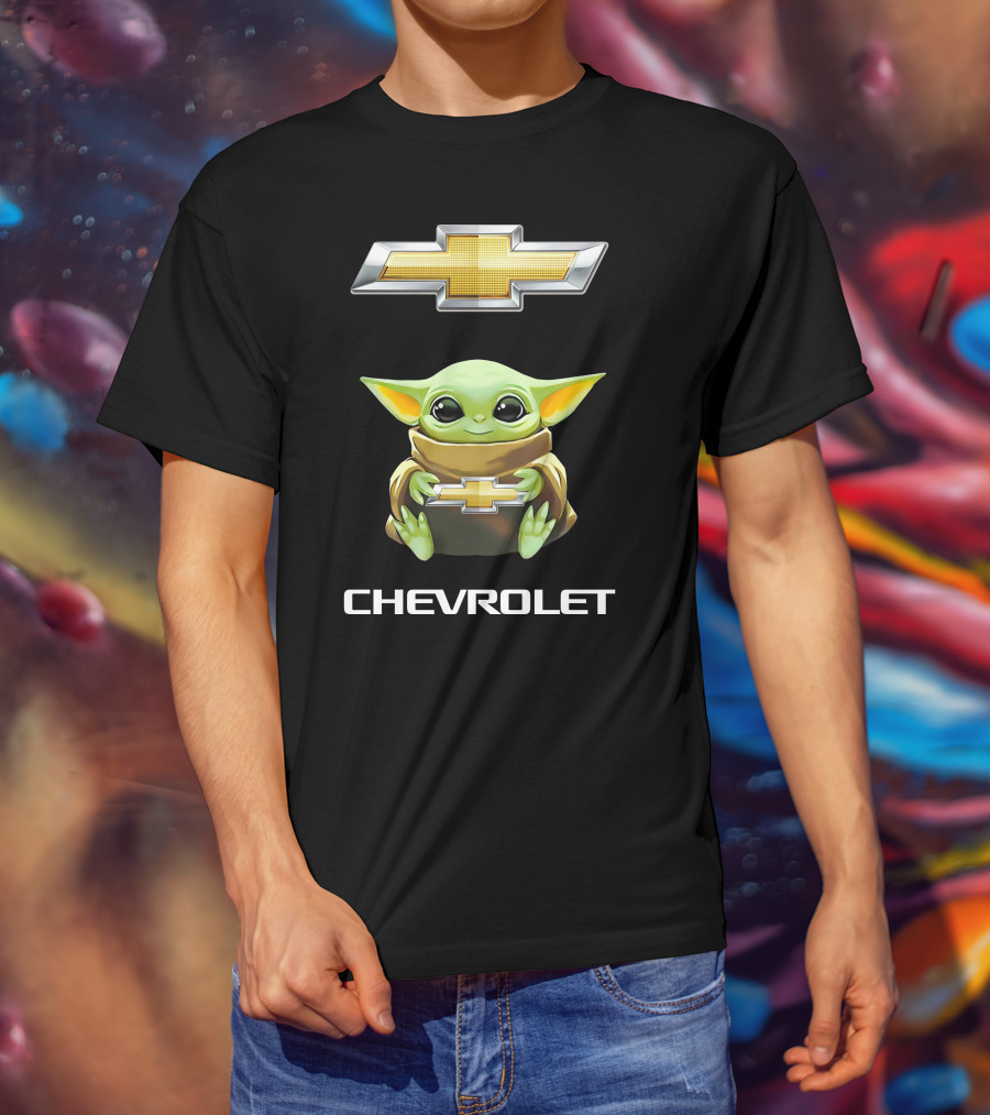 Grogu Holds Chevrolet Logo With Star Wars T-Shirt