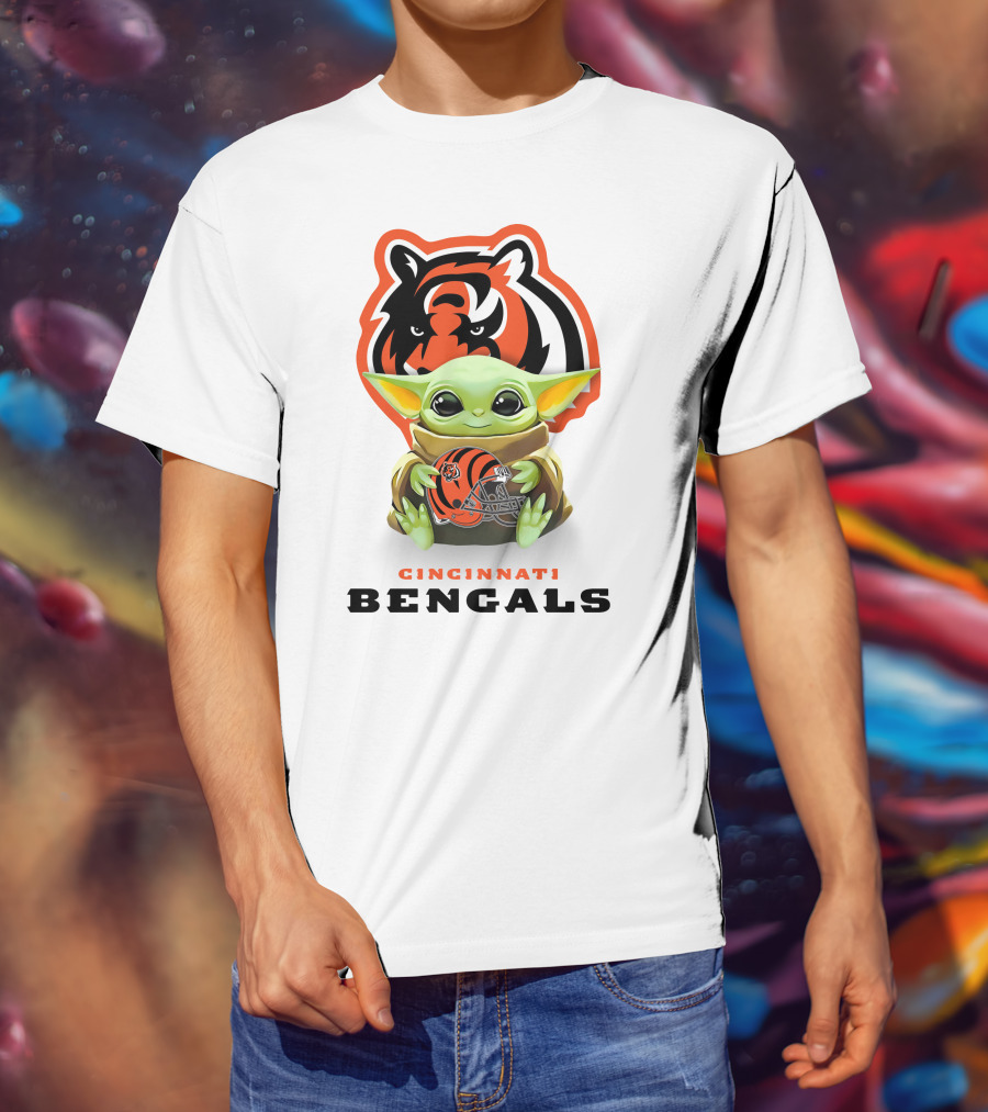 Cincinnati Bengals Grogu Hugging Bengals Helmet With Team T-Shirt