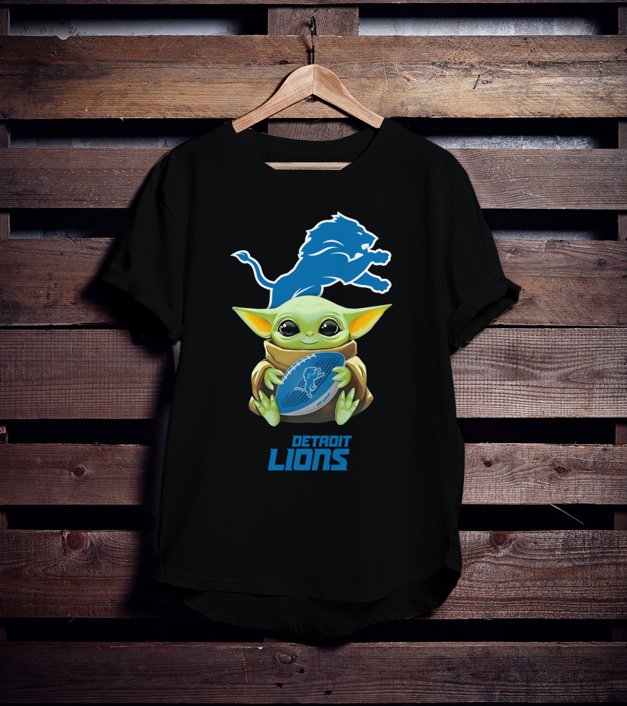 Grogu Hug Detroit Lions Football Logo Tailgate Adventure T-Shirt