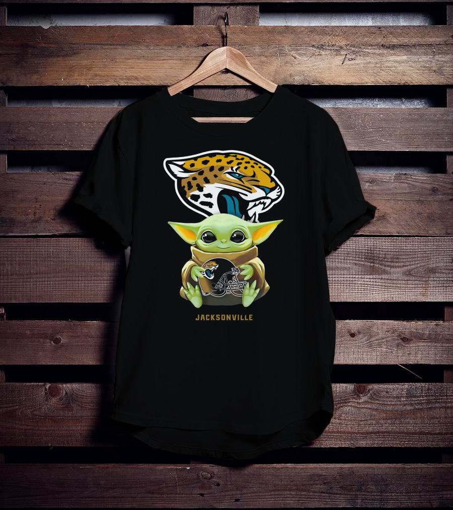 Grogu Holding Jacksonville Jaguars Football Helmet With Team T-Shirt