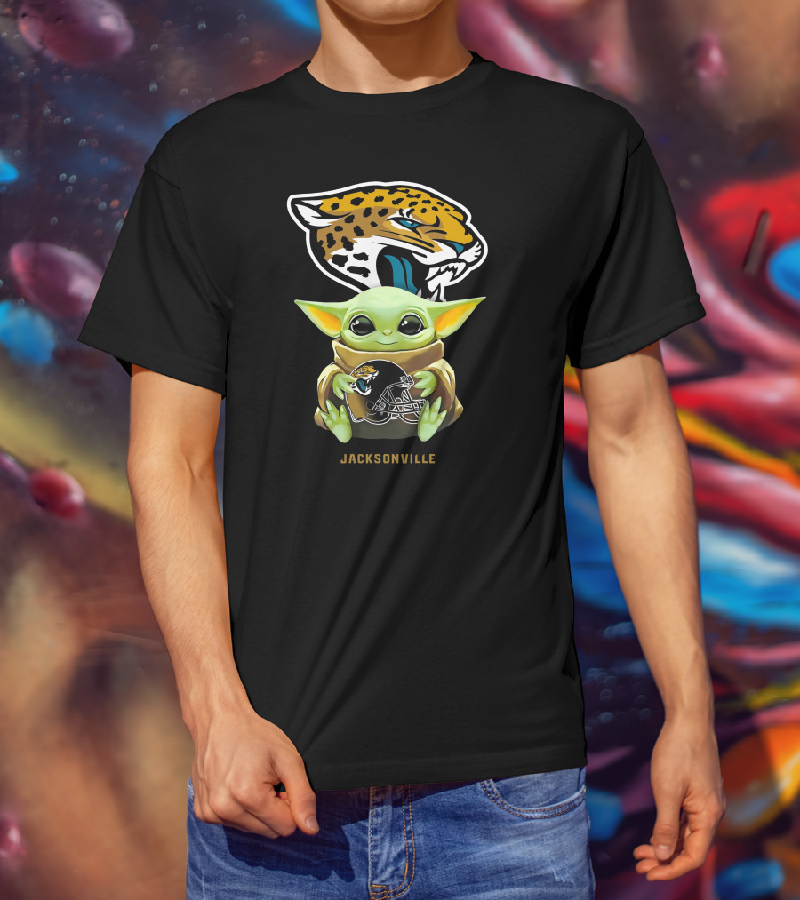 Grogu Holding Jacksonville Jaguars Football Helmet With Team T-Shirt