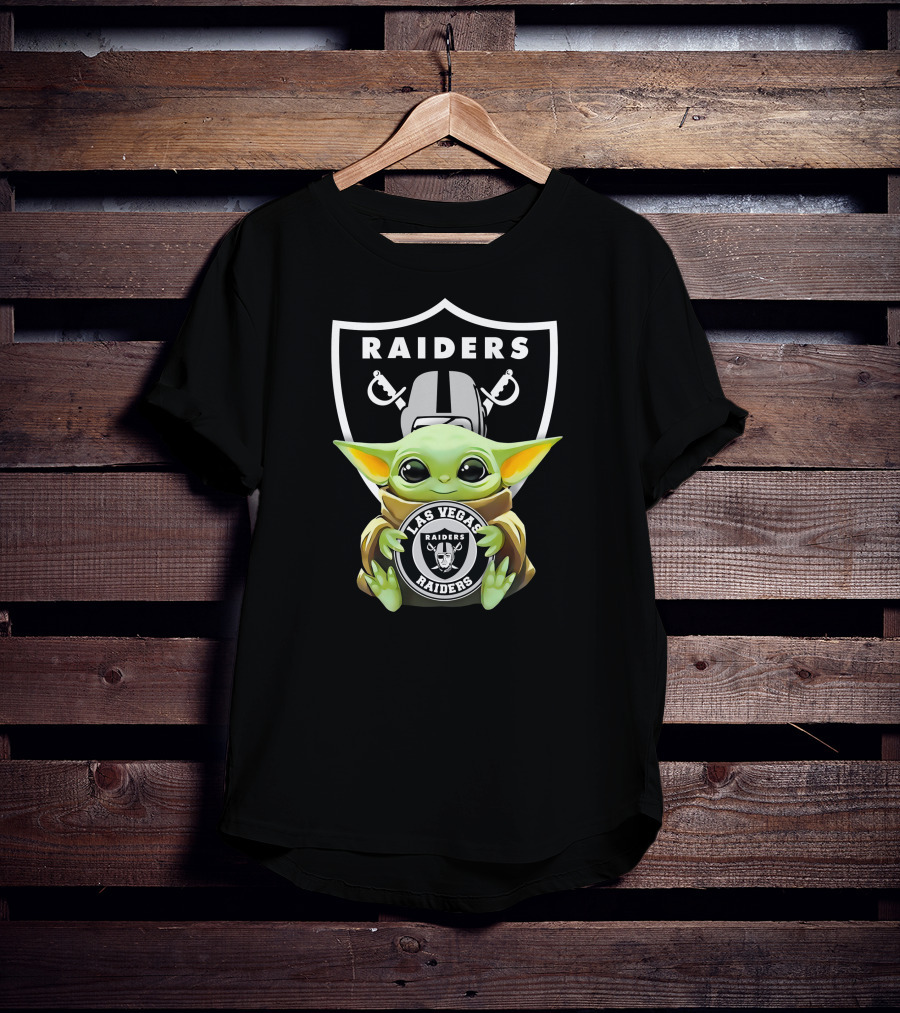 Grogu Hugging Las Vegas Raiders Shield T-Shirt