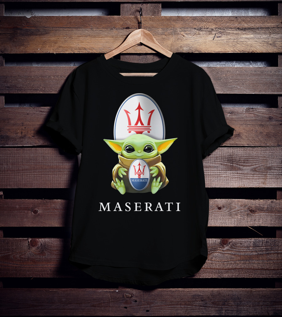 Grogu Holding Maserati Trident Emblem T-Shirt