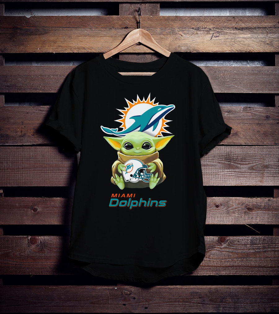 Miami Dolphins Grogu Holding Helmet Baby Yoda T-Shirt