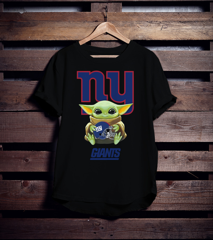 Grogu Holding New York Giants Football Helmet NYC Blue T-Shirt