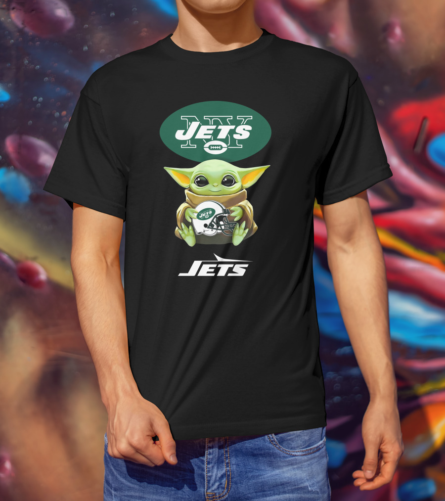 Grogu New York Jets Helmet Hug Football Logo Jets T-Shirt