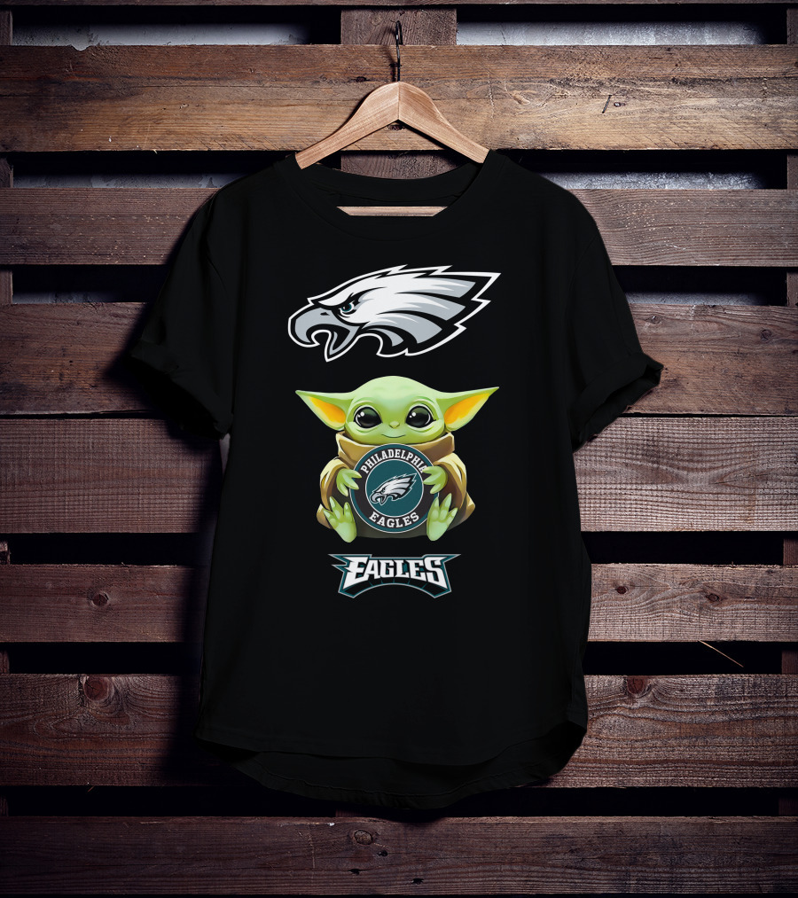 Grogu Hugging Philadelphia Eagles Emblem T-Shirt