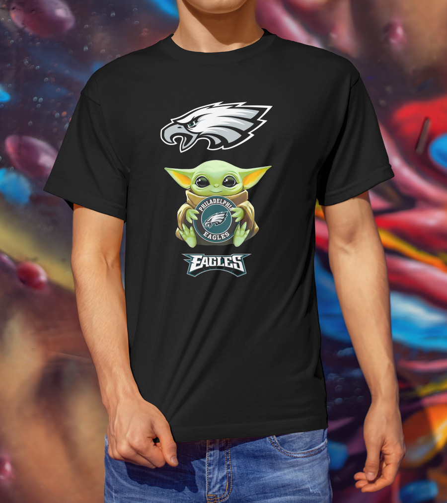 Grogu Hugging Philadelphia Eagles Emblem T-Shirt