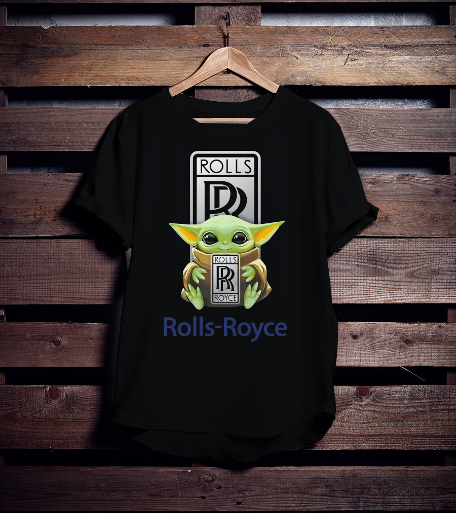 Grogu Holding Rolls Royce Logo With Rolls-Royce Text T-Shirt