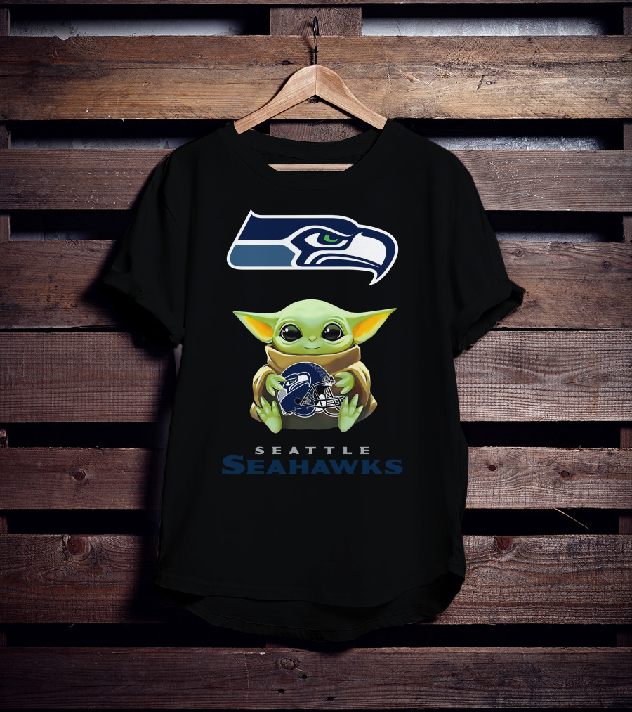 Grogu Hugging Seattle Seahawks Helmet T-Shirt