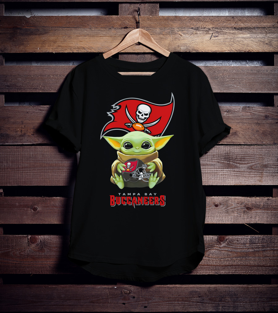 Grogu Holding Tampa Bay Buccaneers Flag And Helmet T-Shirt