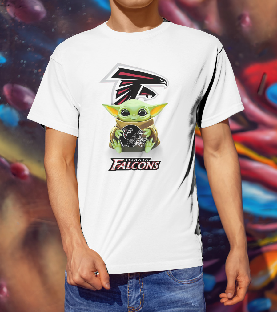 Grogu Holding Atlanta Falcons Helmet T-Shirt