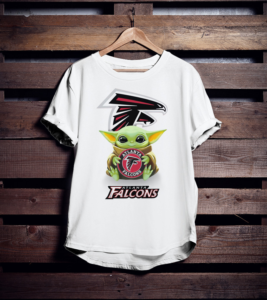 Grogu Atlanta Falcons Hug Logo White T-Shirt