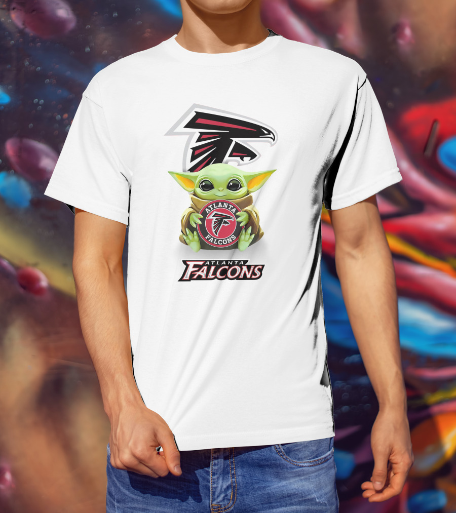 Grogu Atlanta Falcons Hug Logo White T-Shirt
