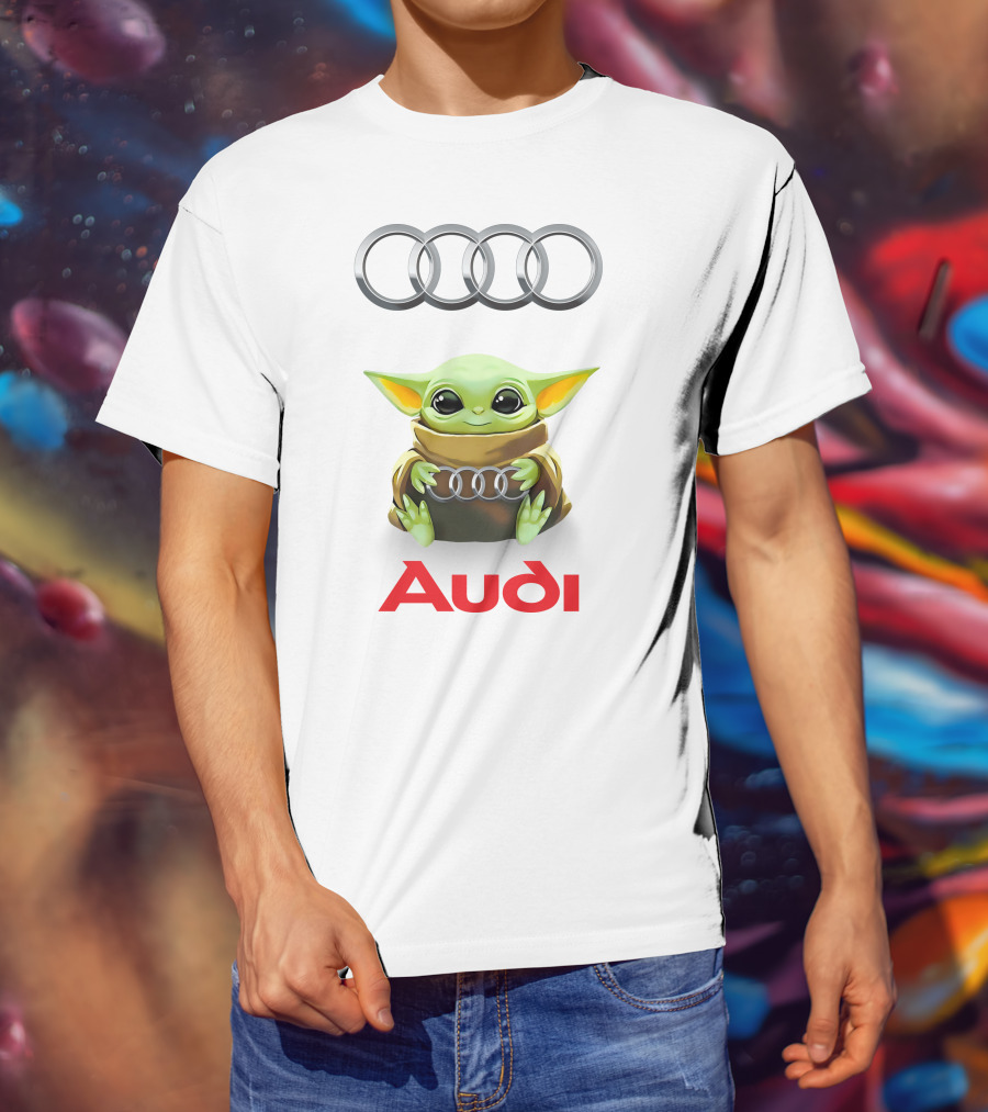 Grogu Hug Audi Rings Logo White T-Shirt
