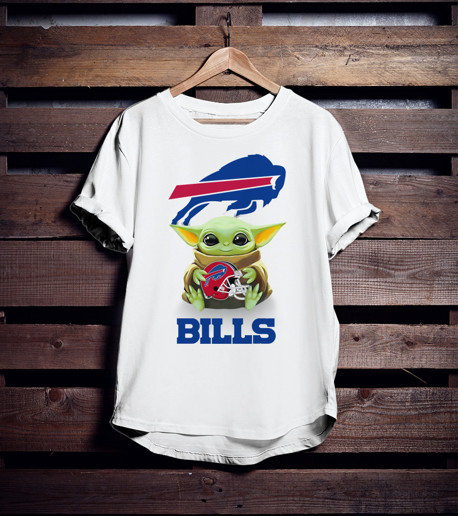 Buffalo Bills Grogu Hugging Helmet With Bills T-Shirt