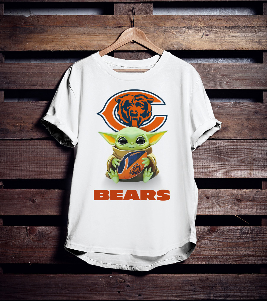 Chicago Bears Grogu Holding Football With Team T-Shirt