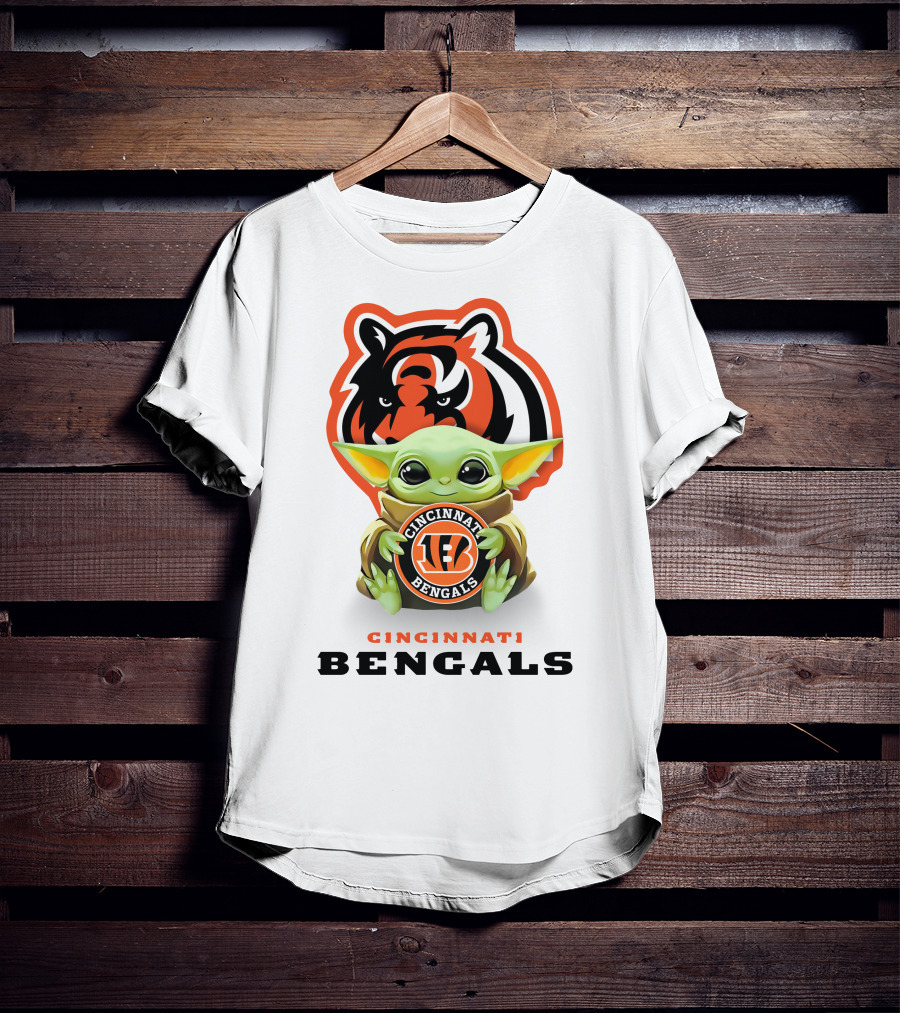 Cincinnati Bengals Baby Yoda Hugging Bengals Logo Tiger T-Shirt