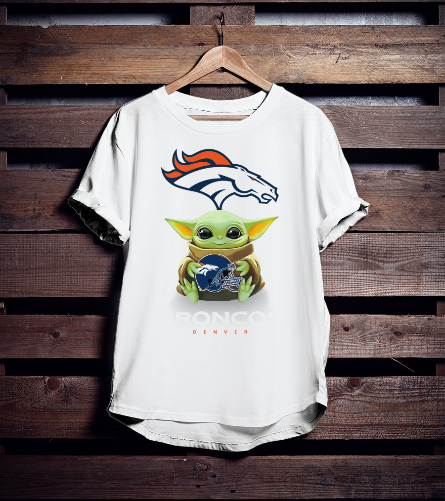 Grogu Holding Denver Broncos Helmet T-Shirt