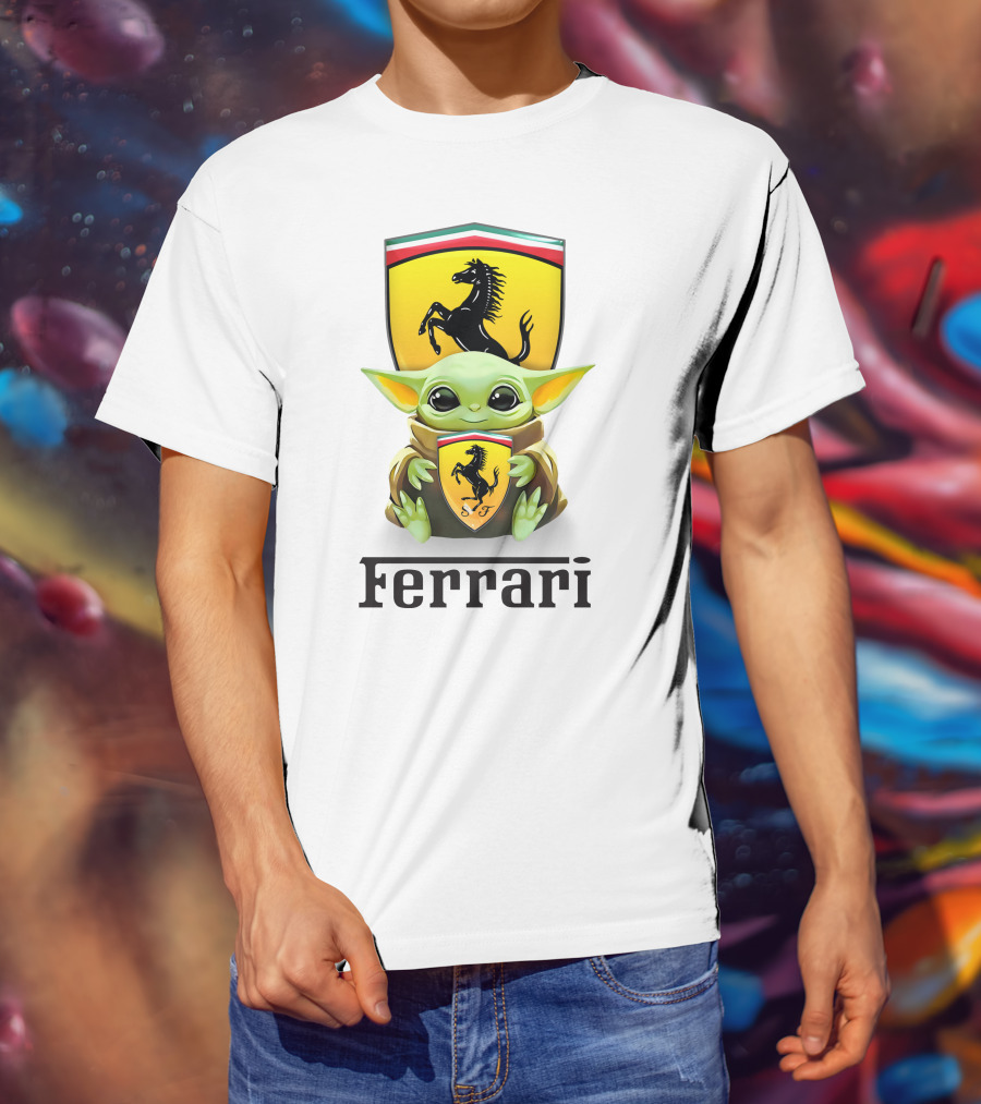 Grogu Hug Ferrari Emblem Iconic Fusion T-Shirt